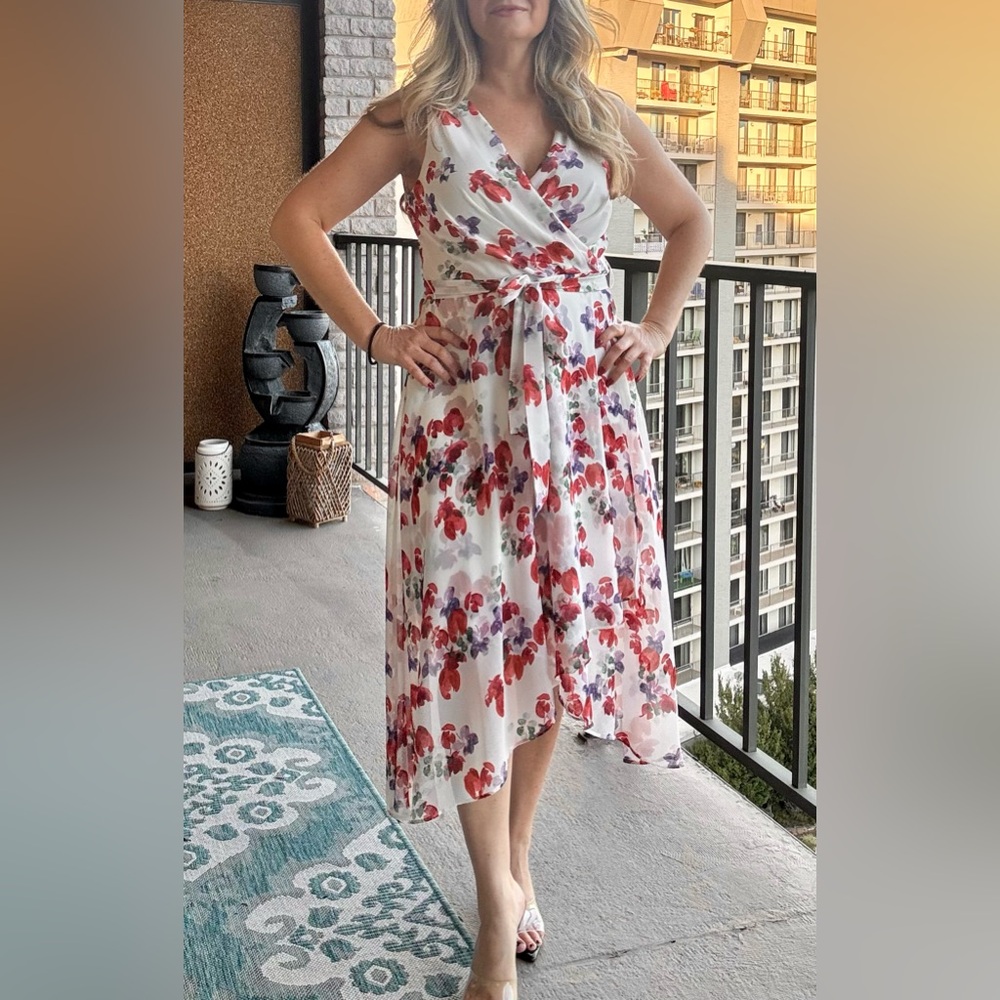 High Low Floral Sundress with V-neck for Wedding Guest